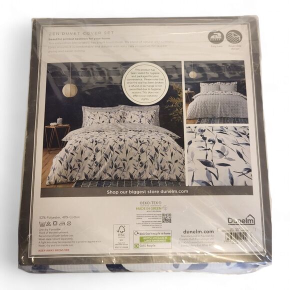 Dunelm Double Duvet Cover Set Zen Botanical Print, 79"x79" Polycotton Reversible - Picture 3 of 6